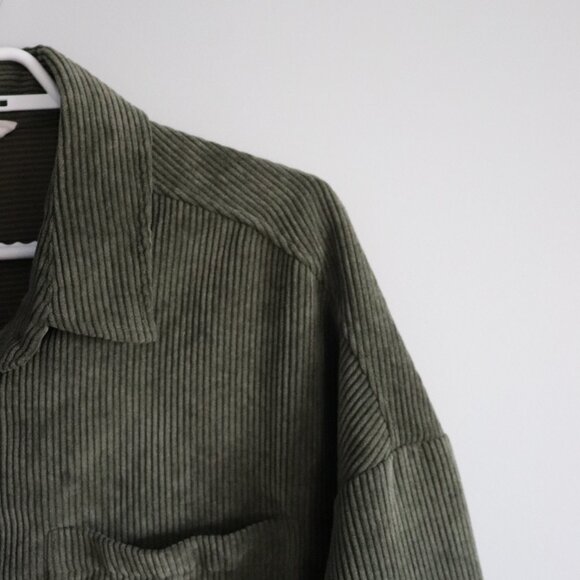 Ardene Womens Green Sz Lrg Buttoned Corduroy Ribbed Collared Light Comfy Jacket - Picture 5 of 12